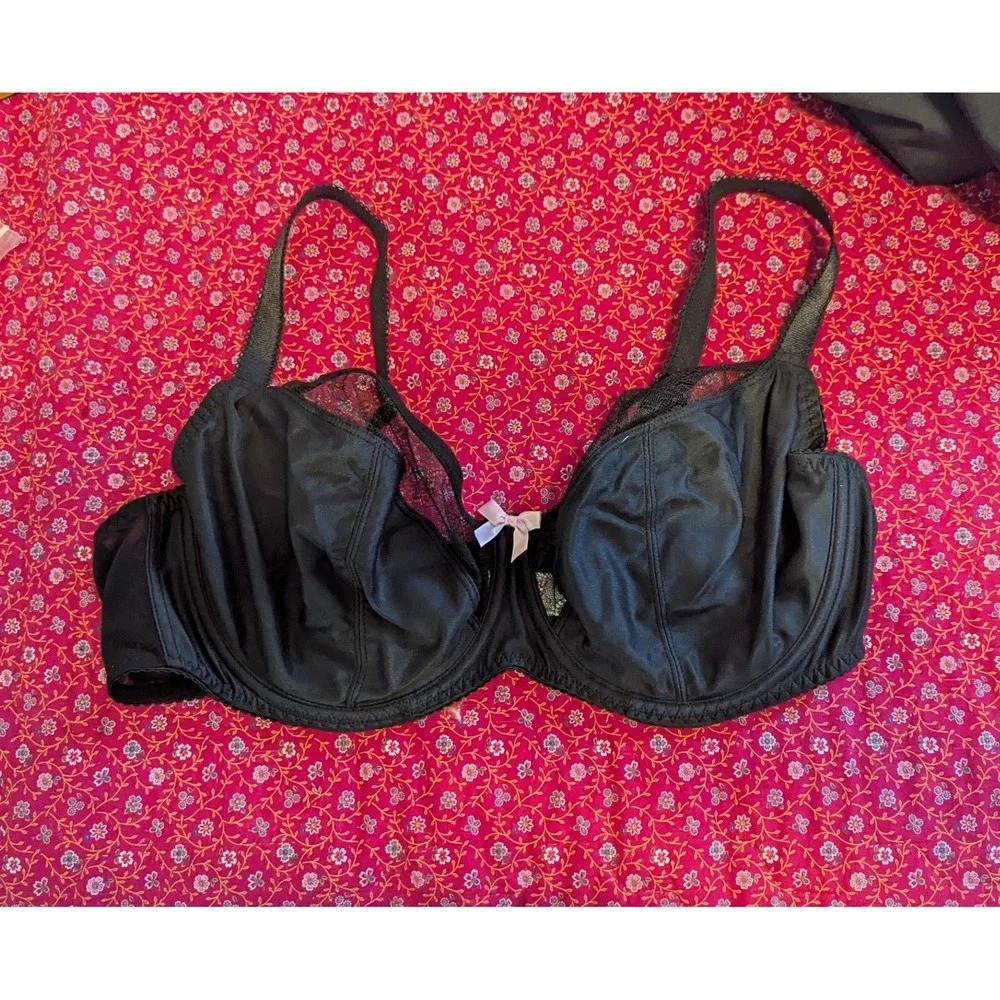 Curvy‎ Kate Black Lace Balcony Bra 42DDD Underwire Support Pink Bow CK1101